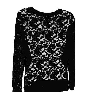 Ambiance Black Floral Lace Mesh Long Sleeve Stretchy Top L